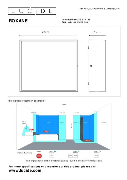 Lucide ROXANE - Plafonnier Salle de bains - LED - 1x12W 2700K - IP54 - Anthracite - TECHNISCH